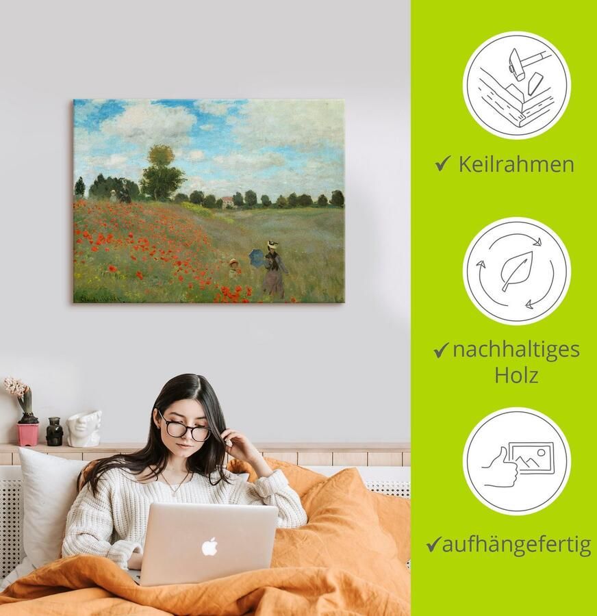 Artland Artprint Veld klaprozen bij Argenteuil. 1873 als artprint op linnen poster muursticker in verschillende maten - Foto 2