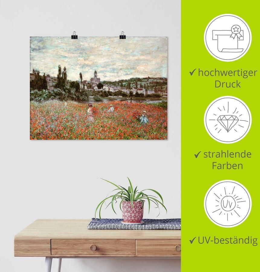 Artland Artprint Veld klaprozen bij Vetheuil. ca.1880 als artprint van aluminium artprint op linnen muursticker of poster in verschillende maten - Foto 3