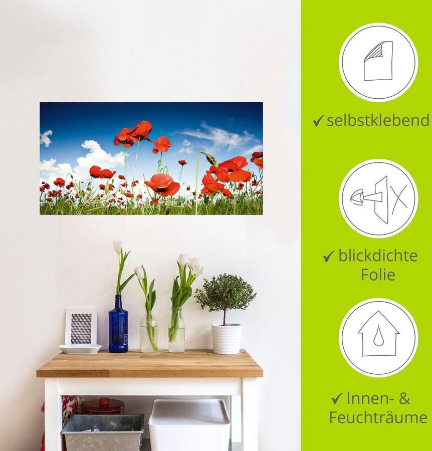 Artland Artprint Veld met klaprozen onder de hemel als artprint op linnen muursticker in verschillende maten - Foto 4