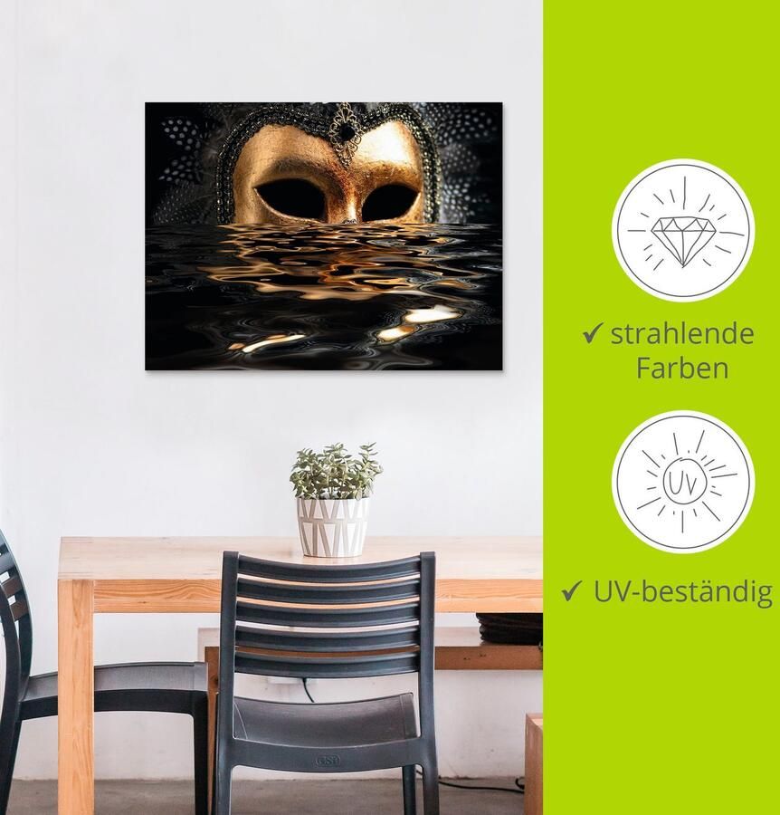 Artland Artprint Venetiaans masker met bladgoudkleur als artprint van aluminium artprint voor buiten artprint op linnen poster muursticker - Foto 4