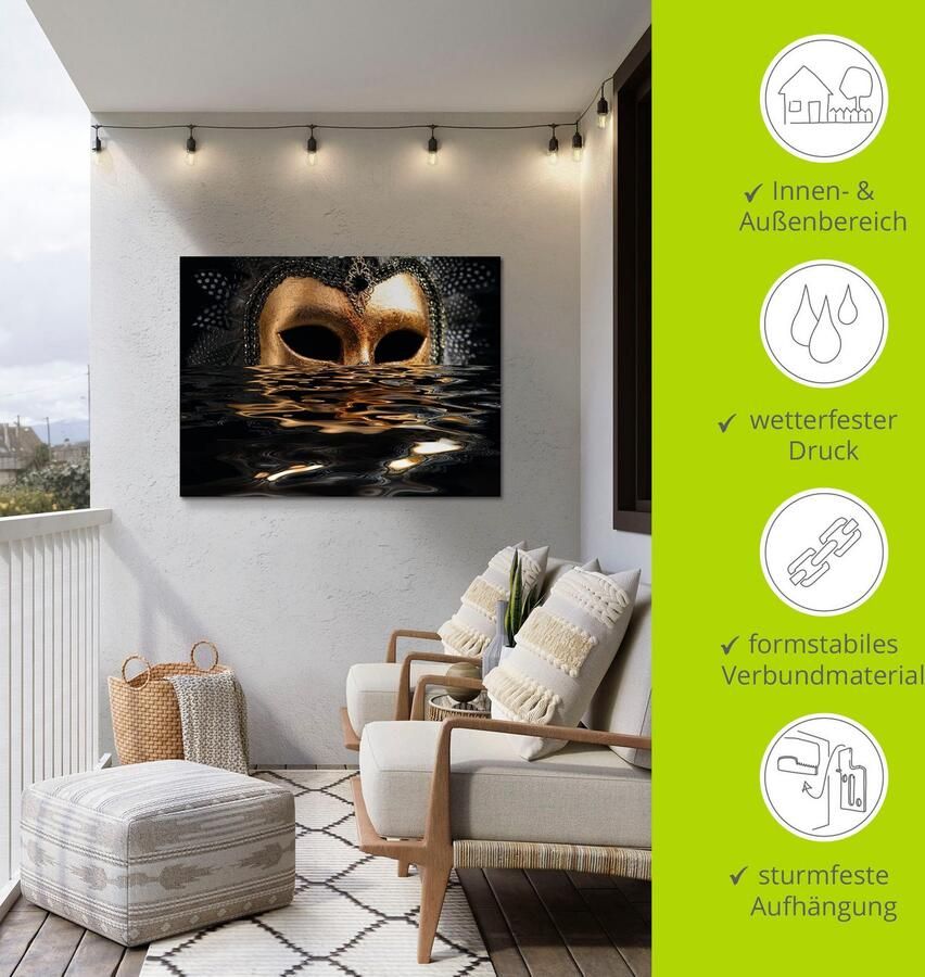 Artland Artprint Venetiaans masker met bladgoudkleur als artprint van aluminium artprint voor buiten artprint op linnen poster muursticker - Foto 5