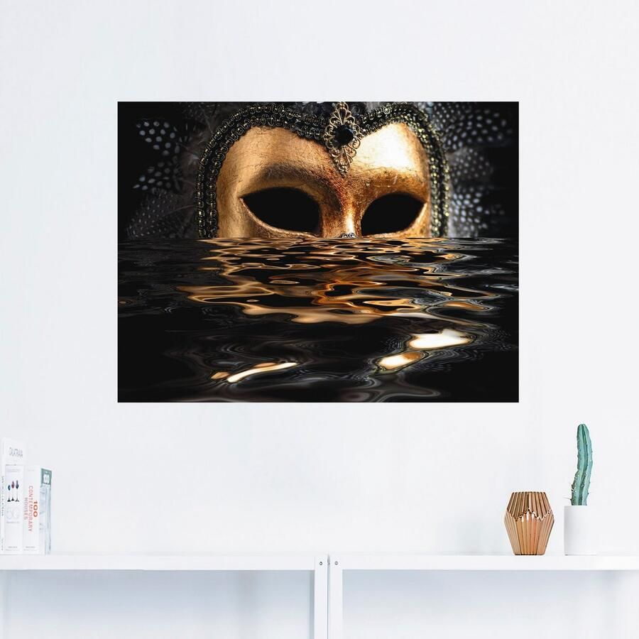 Artland Artprint Venetiaans masker met bladgoudkleur als artprint van aluminium artprint voor buiten artprint op linnen poster muursticker