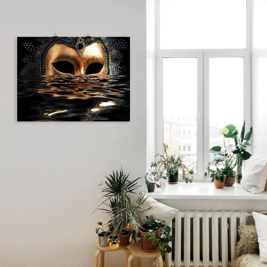 Artland Artprint Venetiaans masker met bladgoudkleur als artprint van aluminium artprint voor buiten artprint op linnen poster muursticker - Foto 2