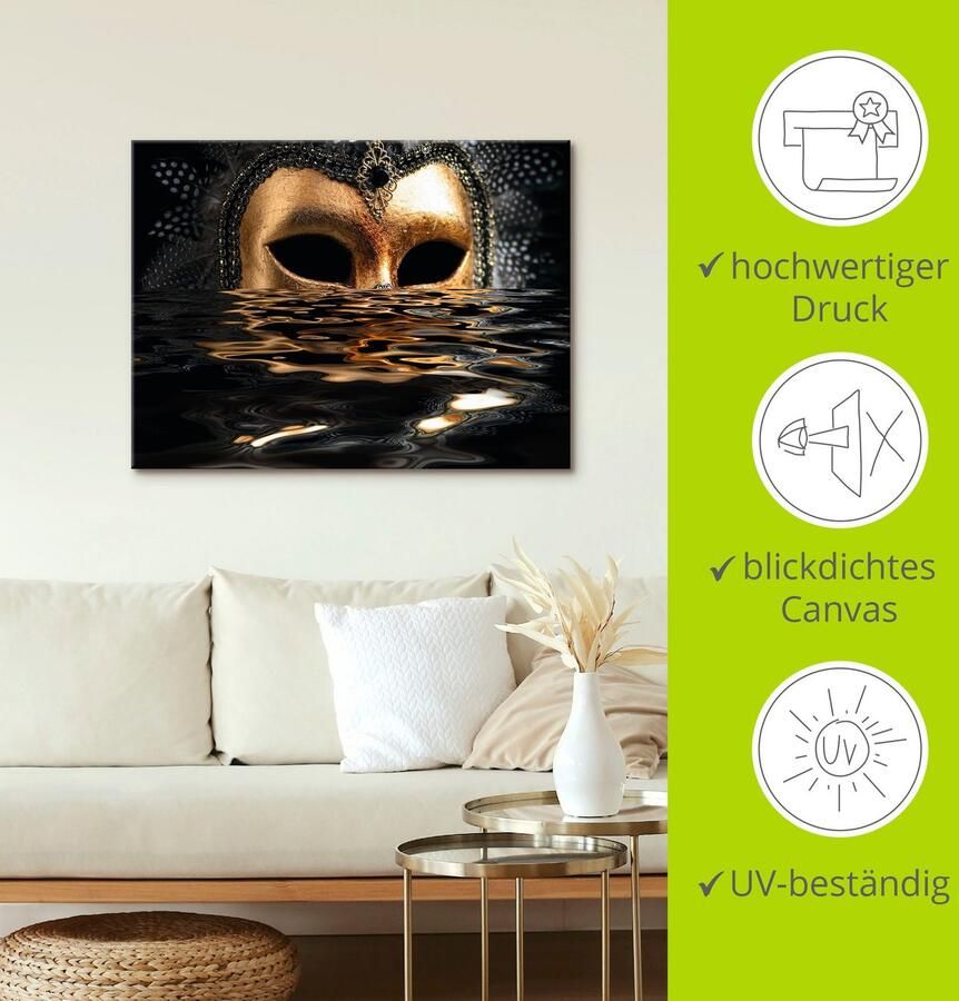 Artland Artprint op linnen Venetiaans masker met bladgoudkleur - Foto 3