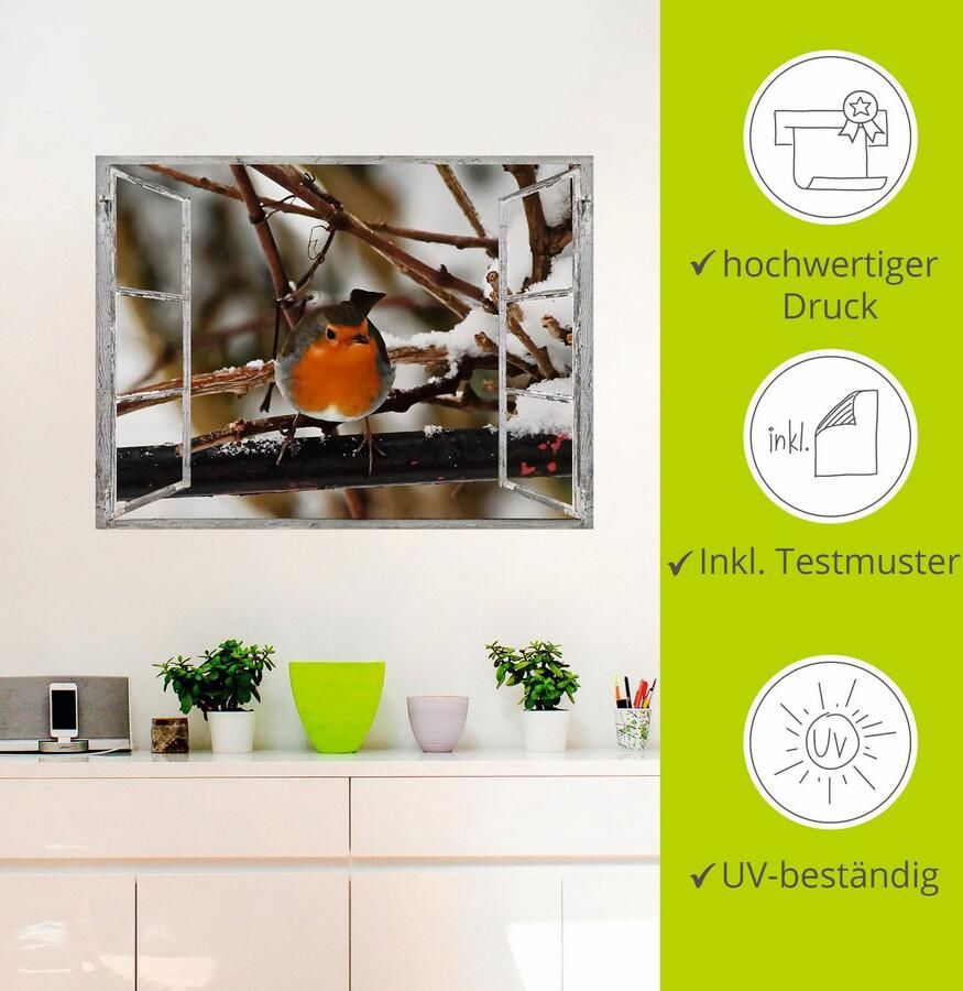 Artland Artprint Vensterbeeld roodborst als poster muursticker in verschillende maten - Foto 2