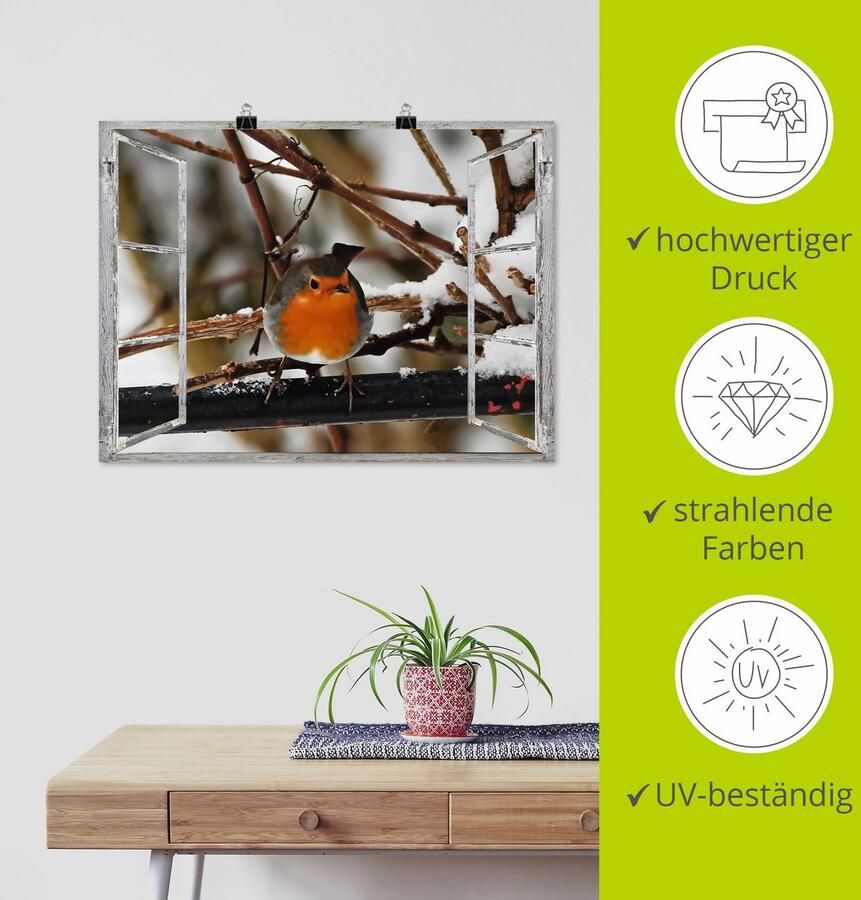 Artland Artprint Vensterbeeld roodborst als poster muursticker in verschillende maten - Foto 3
