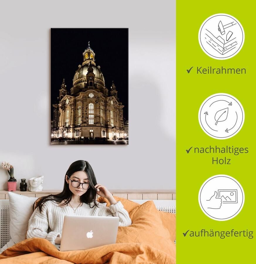 Artland Artprint Verlichte Frauenkirche in Dresden als artprint op linnen poster in verschillende formaten maten