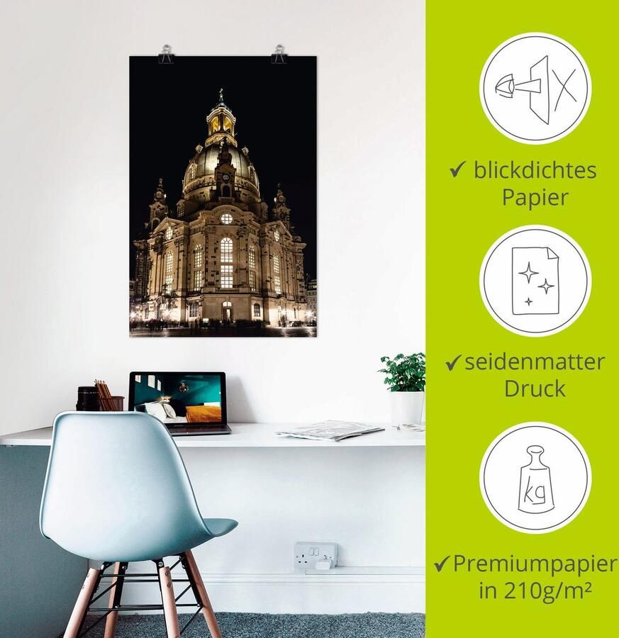 Artland Artprint Verlichte Frauenkirche in Dresden als artprint op linnen poster in verschillende formaten maten - Foto 2