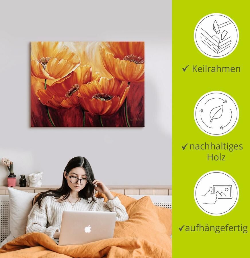 Artland Artprint Vier klaprozen als artprint op linnen poster in verschillende formaten maten - Foto 2