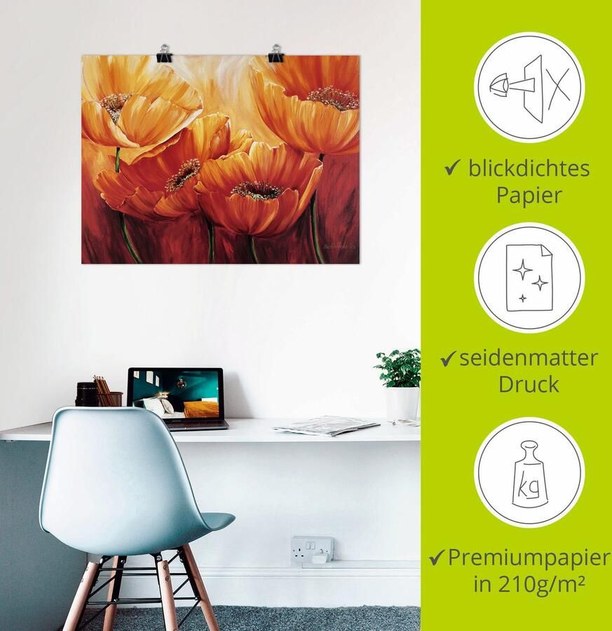 Artland Artprint Vier klaprozen als artprint op linnen poster in verschillende formaten maten - Foto 2