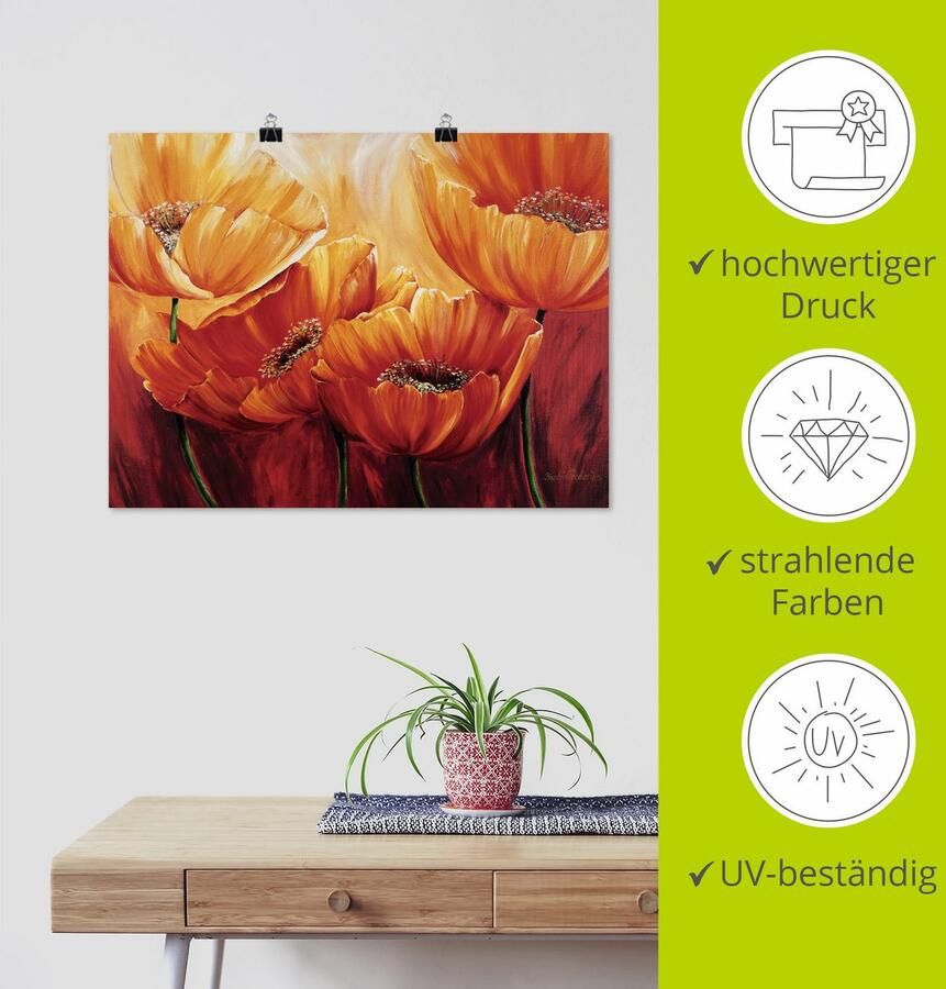 Artland Artprint Vier klaprozen als artprint op linnen poster in verschillende formaten maten - Foto 3