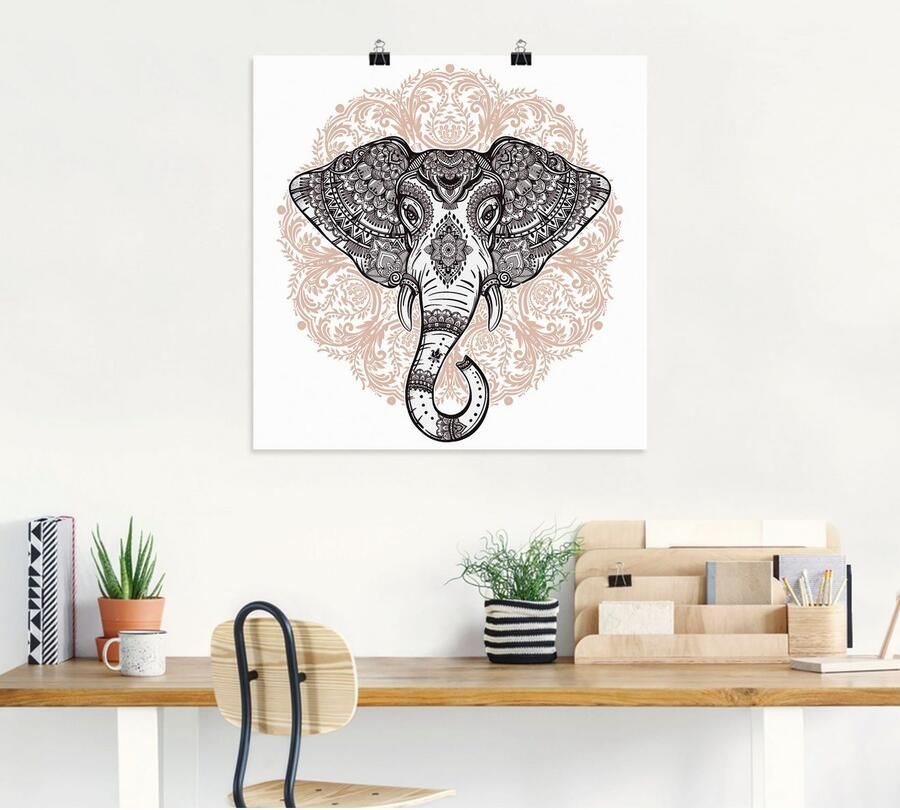 Artland Artprint Vintage mandala olifant als artprint op linnen poster muursticker in verschillende maten - Foto 3