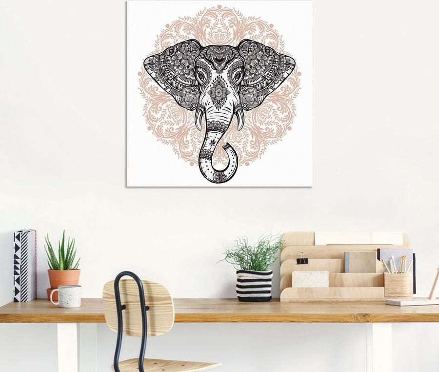 Artland Artprint Vintage mandala olifant als artprint op linnen poster muursticker in verschillende maten - Foto 3