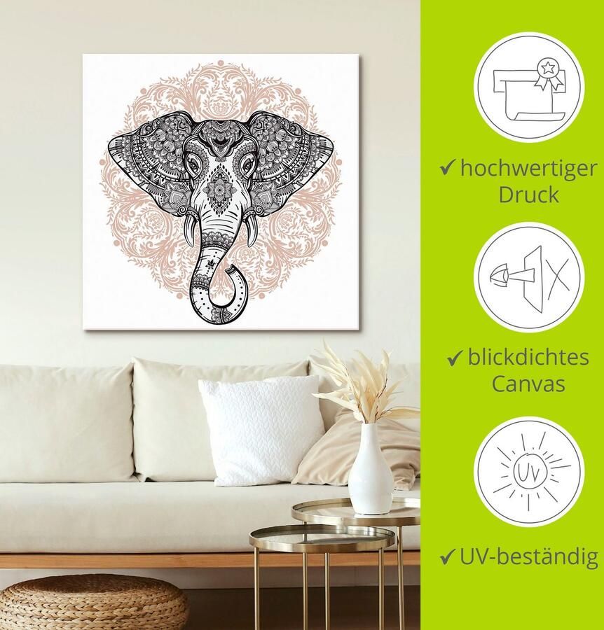 Artland Artprint Vintage mandala olifant als artprint op linnen poster muursticker in verschillende maten - Foto 2