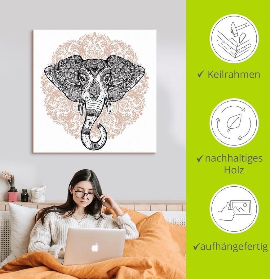 Artland Artprint Vintage mandala olifant als artprint op linnen poster muursticker in verschillende maten