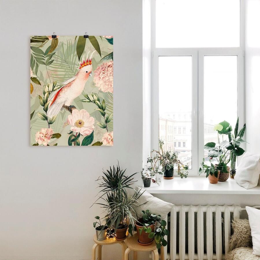 Artland Artprint Vintage papegaai als artprint van aluminium artprint voor buiten artprint op linnen poster in verschillende maten. maten