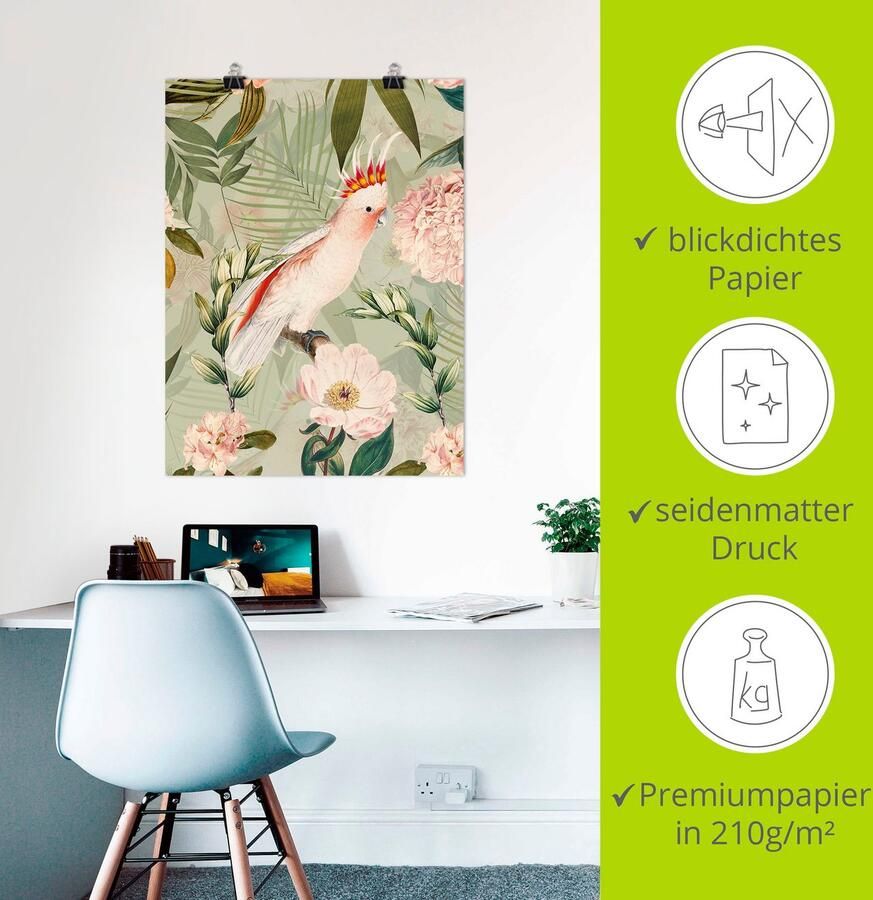 Artland Artprint Vintage papegaai als artprint van aluminium artprint voor buiten artprint op linnen poster in verschillende maten. maten - Foto 2