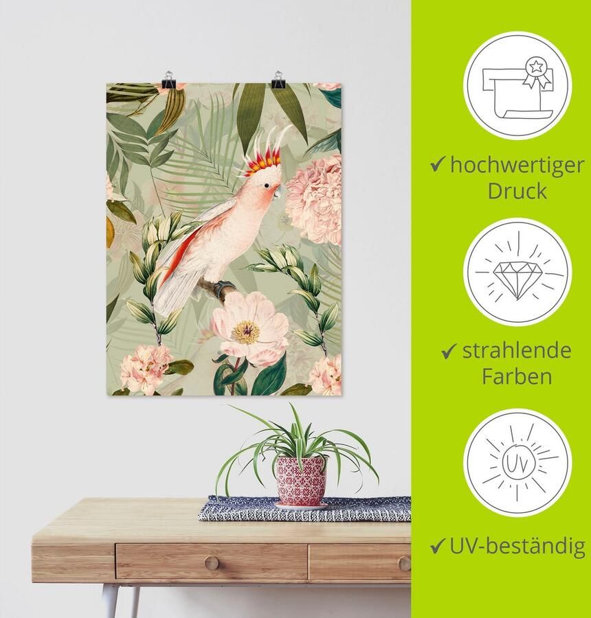 Artland Artprint Vintage papegaai als artprint van aluminium artprint voor buiten artprint op linnen poster in verschillende maten. maten - Foto 3