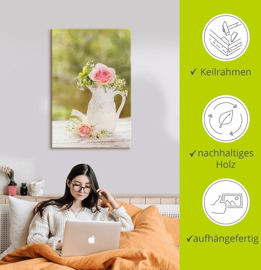 Artland Artprint Vintage rozen in vaas als artprint van aluminium artprint voor buiten artprint op linnen poster in verschillende maten. maten