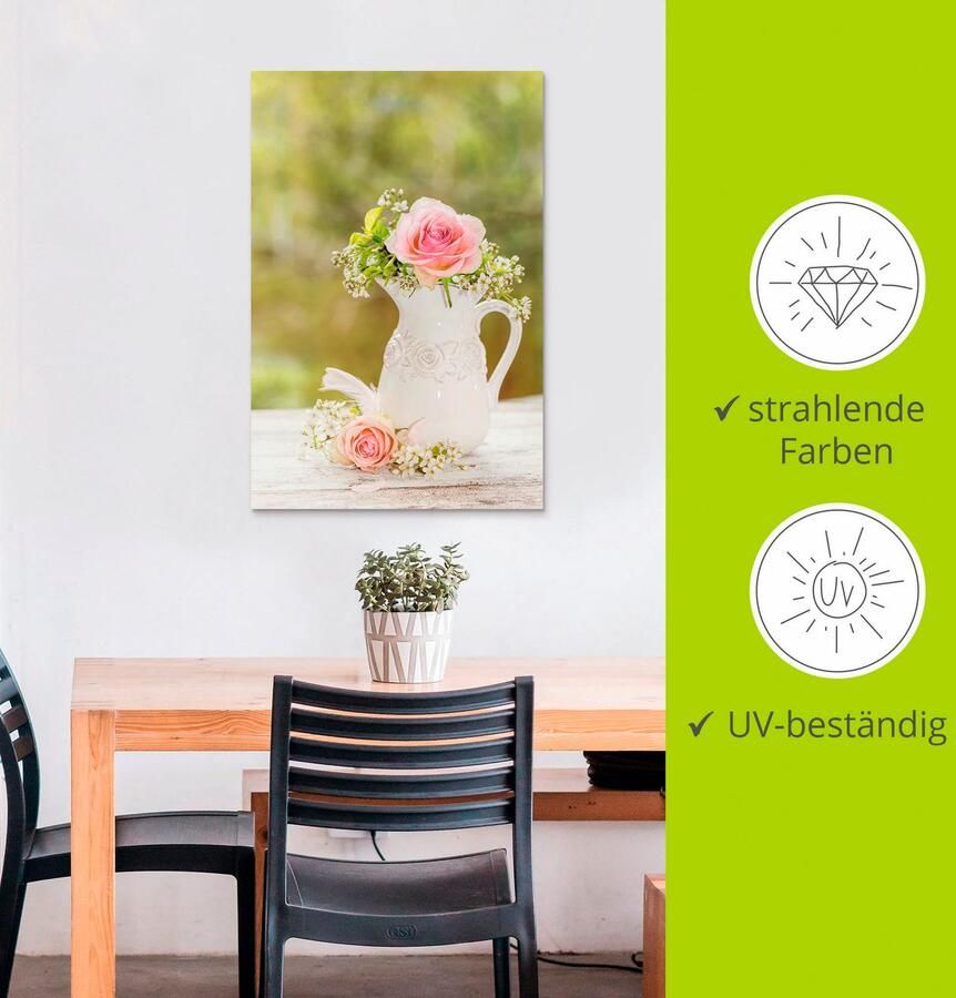 Artland Artprint Vintage rozen in vaas als artprint van aluminium artprint voor buiten artprint op linnen poster in verschillende maten. maten