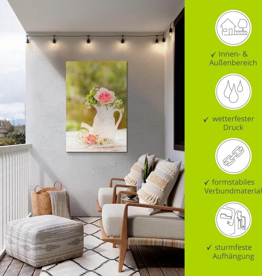 Artland Artprint Vintage rozen in vaas als artprint van aluminium artprint voor buiten artprint op linnen poster in verschillende maten. maten - Foto 2