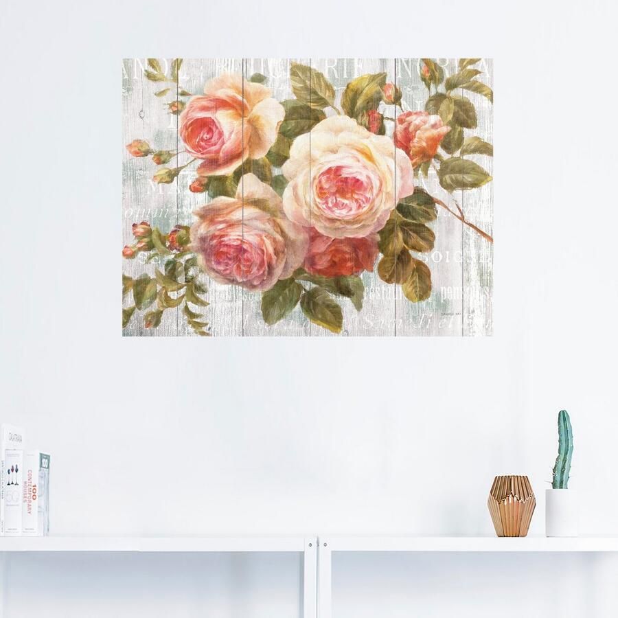 Artland Artprint Vintage rozen op hout als artprint op linnen poster muursticker in verschillende maten - Foto 2