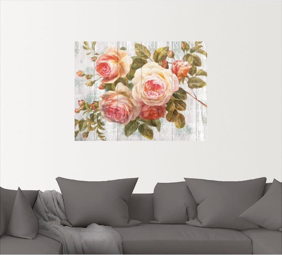 Artland Artprint Vintage rozen op hout als artprint op linnen poster muursticker in verschillende maten - Foto 5