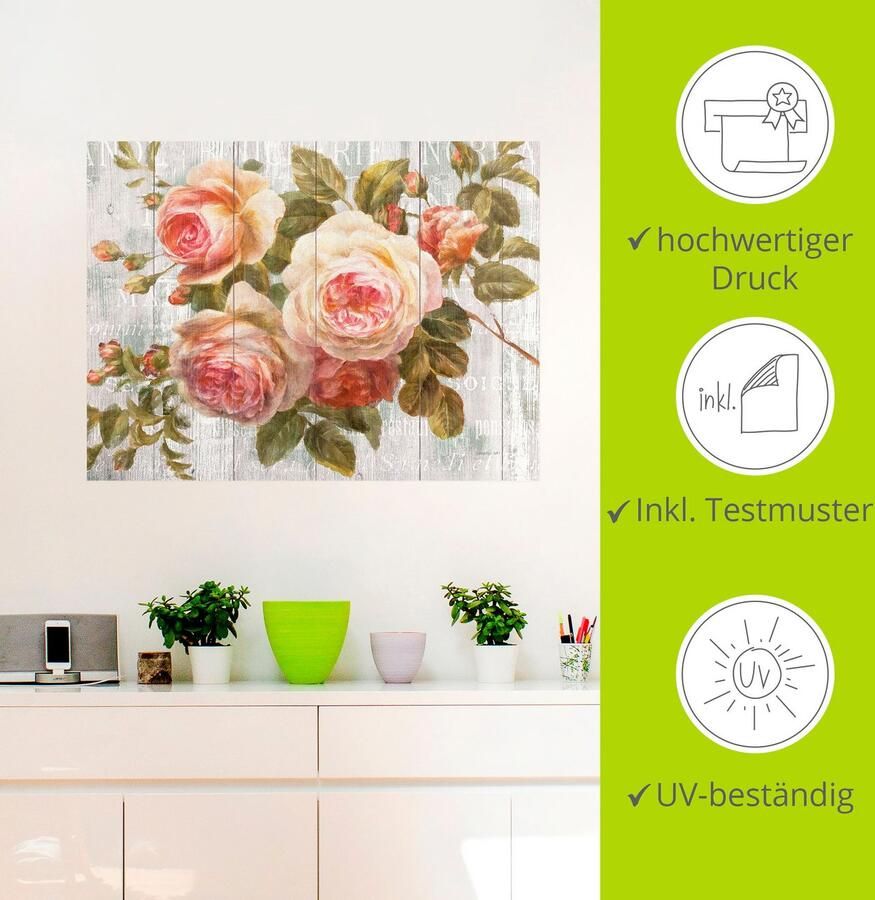 Artland Artprint Vintage rozen op hout als artprint op linnen poster muursticker in verschillende maten - Foto 3