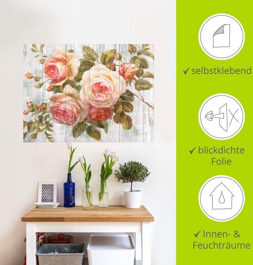 Artland Artprint Vintage rozen op hout als artprint op linnen poster muursticker in verschillende maten - Foto 4