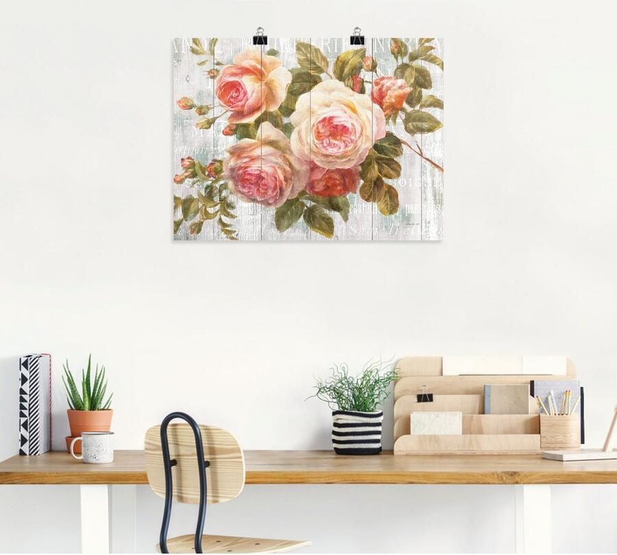 Artland Artprint Vintage rozen op hout als artprint op linnen poster muursticker in verschillende maten - Foto 4