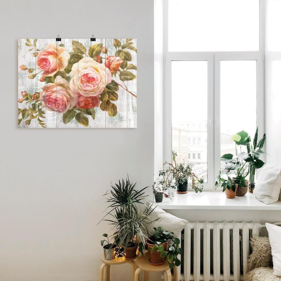 Artland Artprint Vintage rozen op hout als artprint op linnen poster muursticker in verschillende maten