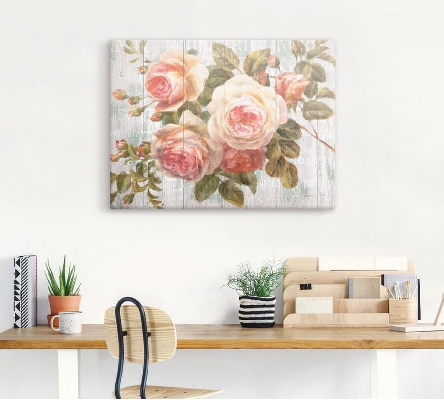 Artland Artprint Vintage rozen op hout als artprint op linnen poster muursticker in verschillende maten - Foto 3