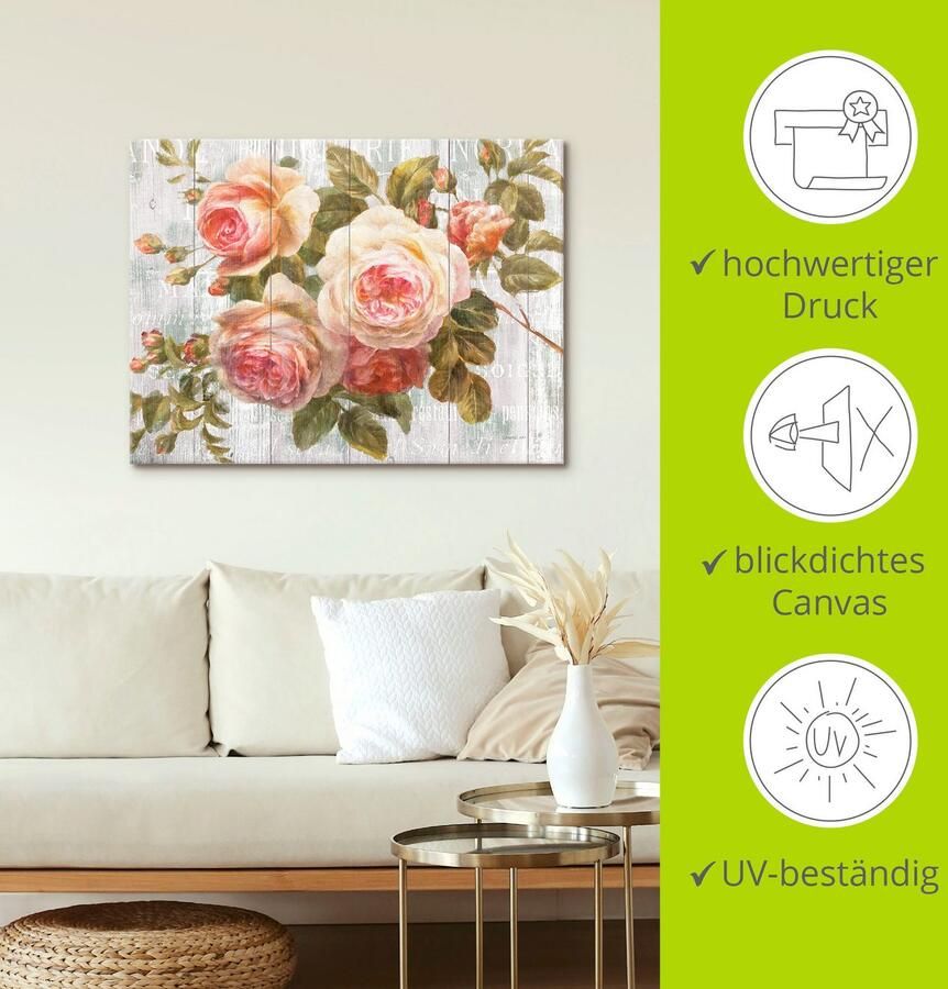 Artland Artprint Vintage rozen op hout als artprint op linnen poster muursticker in verschillende maten - Foto 2