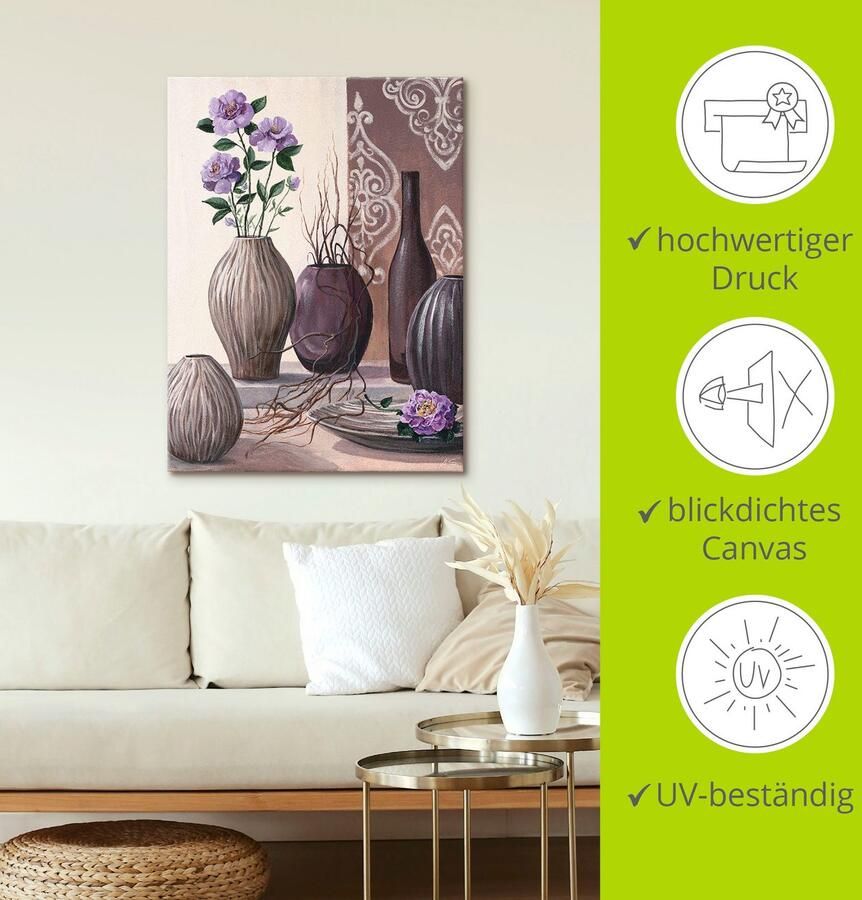 Artland Artprint Violette rozen en bruine vazen als artprint op linnen in verschillende maten - Foto 4