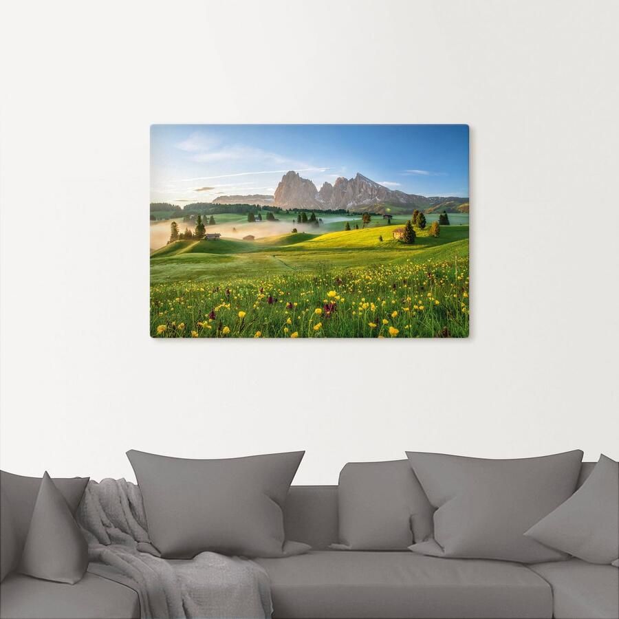 Artland Artprint op linnen Voorjaar op de Seiser bergweide