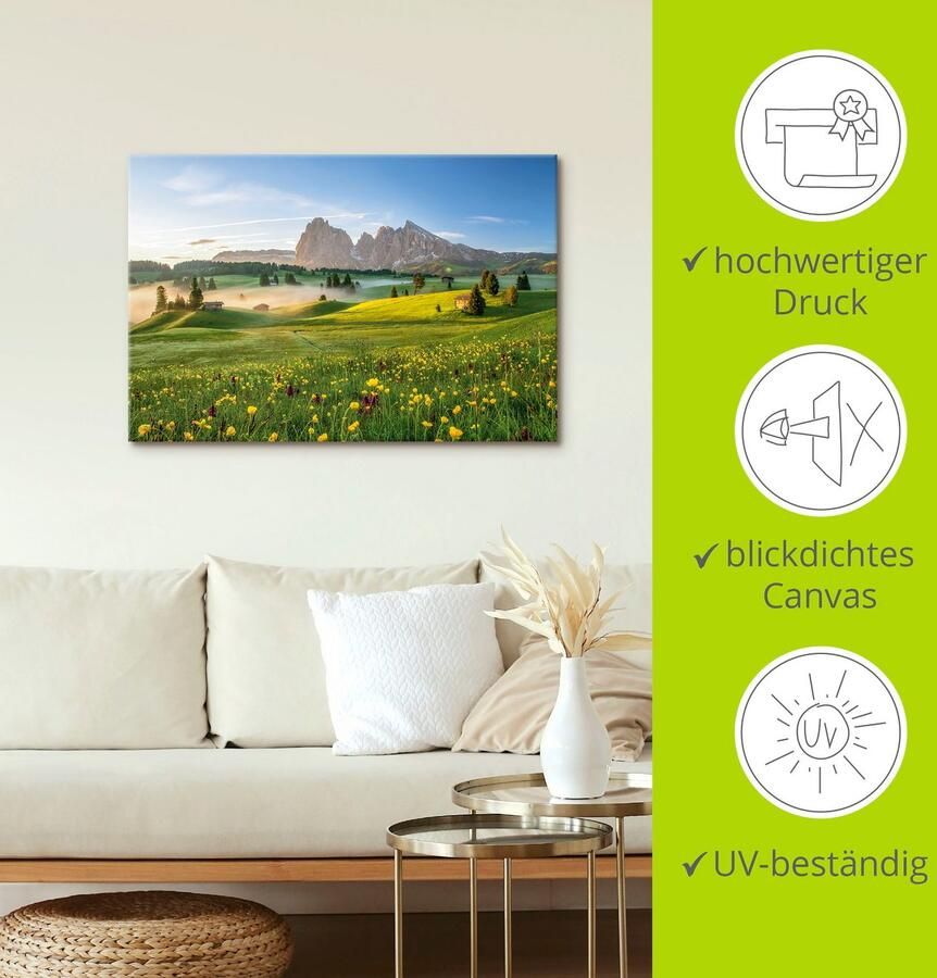 Artland Artprint op linnen Voorjaar op de Seiser bergweide - Foto 3