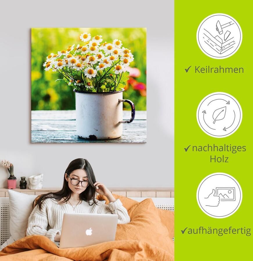 Artland Artprint Voorjaarstuin met madeliefjes als artprint op linnen poster muursticker in verschillende maten - Foto 3