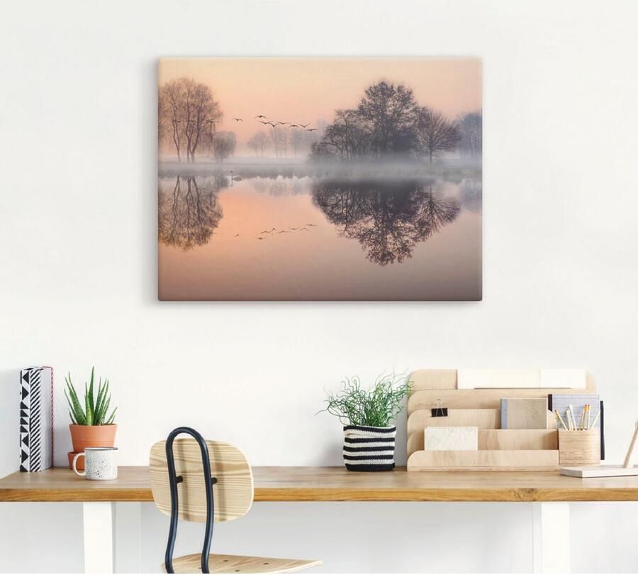 Artland Artprint op linnen Vroege ochtend aan het meer.... - Foto 4
