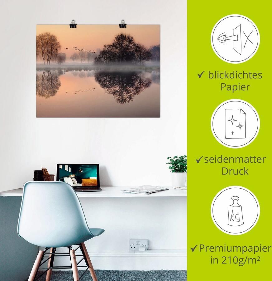 Artland Artprint Vroege ochtend aan het meer.... als artprint op linnen poster muursticker in verschillende maten - Foto 2