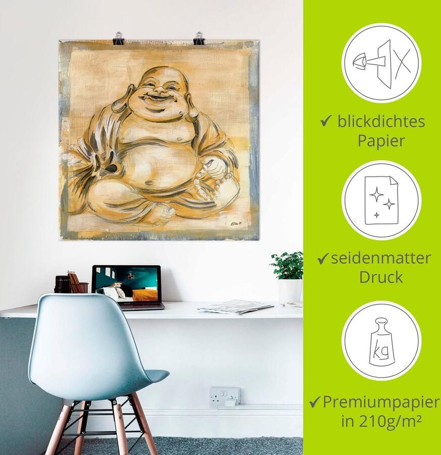 Artland Artprint Vrolijke boeddha I als artprint op linnen poster muursticker in verschillende maten - Foto 3
