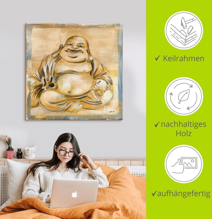 Artland Artprint Vrolijke boeddha I als artprint op linnen poster muursticker in verschillende maten - Foto 4