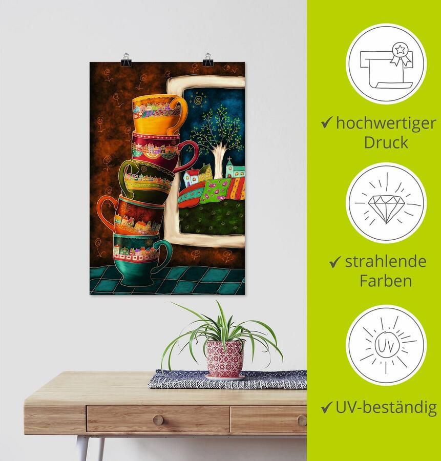 Artland Artprint Vrolijke koffiekopjes als artprint van aluminium artprint voor buiten artprint op linnen poster muursticker - Foto 4