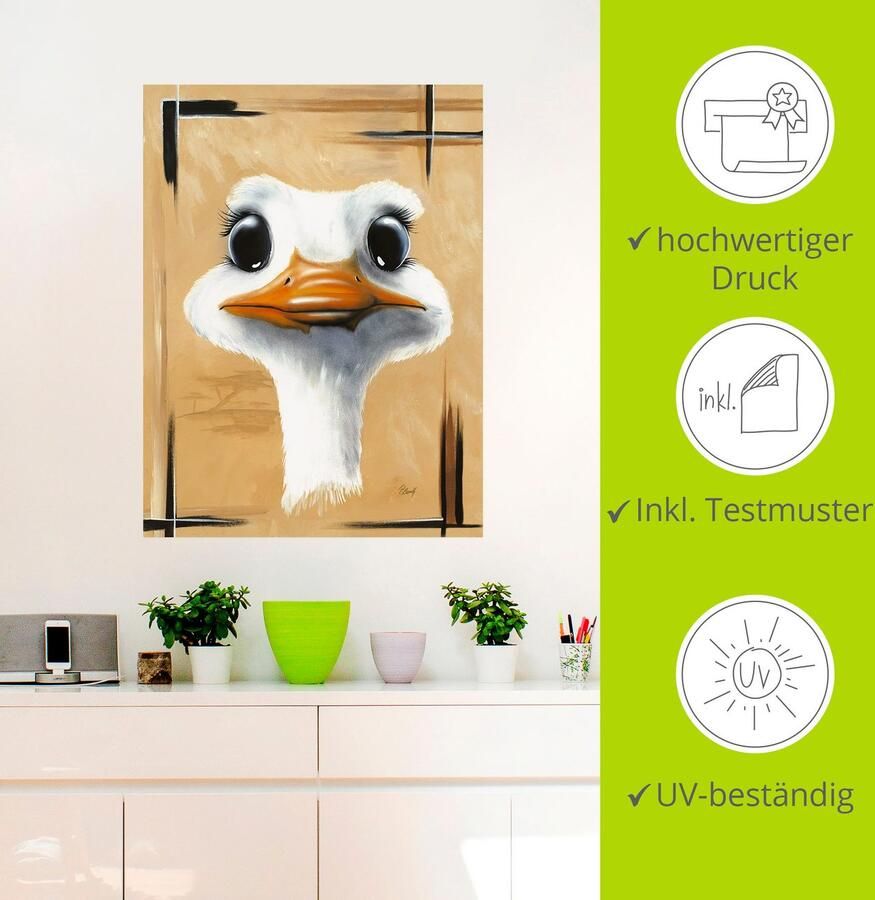 Artland Artprint Vrolijke struisvogel als poster muursticker in verschillende maten - Foto 3