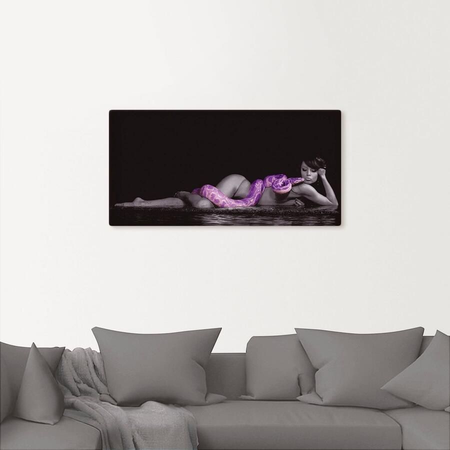 Artland Artprint Vrouw in water liggend met python als artprint op linnen in verschillende maten