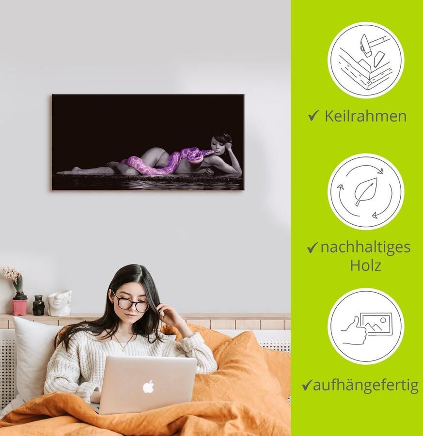 Artland Artprint Vrouw in water liggend met python als artprint op linnen in verschillende maten - Foto 2