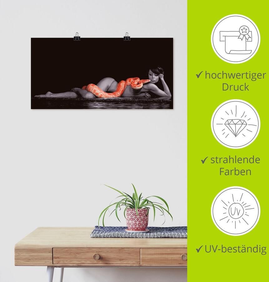 Artland Artprint Vrouw in water liggend met python als artprint op linnen poster muursticker in verschillende maten - Foto 3