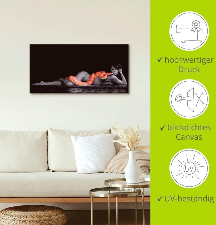 Artland Artprint Vrouw in water liggend met python als artprint op linnen poster muursticker in verschillende maten - Foto 3
