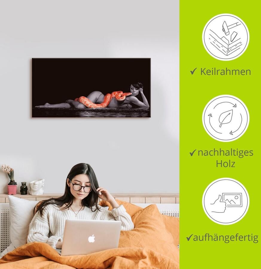 Artland Artprint Vrouw in water liggend met python als artprint op linnen poster muursticker in verschillende maten - Foto 2