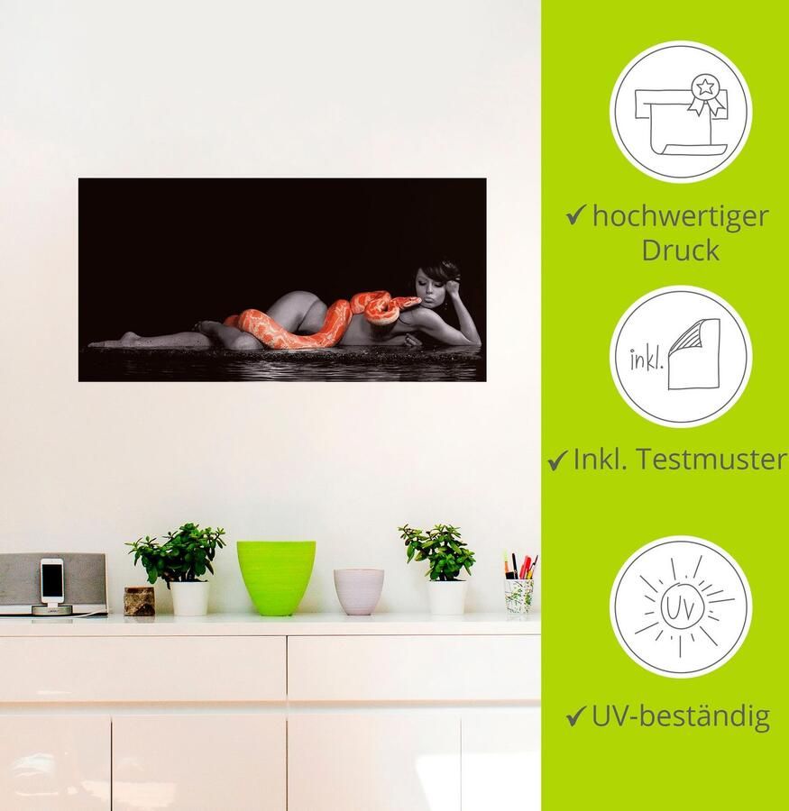 Artland Artprint Vrouw in water liggend met python als artprint op linnen poster muursticker in verschillende maten - Foto 3