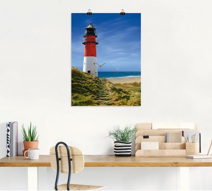 Artland Artprint Vuurtoren aan de dijk als artprint op linnen poster muursticker in verschillende maten - Foto 4